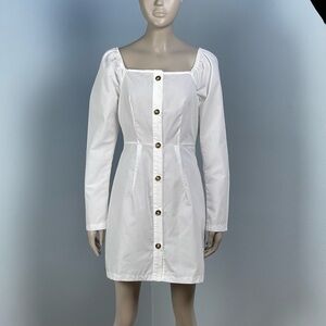 Nasty Gal White Long Sleeve Button Dress